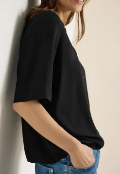 Bluse mit Split Neck und Elastiksaum