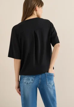 Bluse mit Split Neck und Elastiksaum