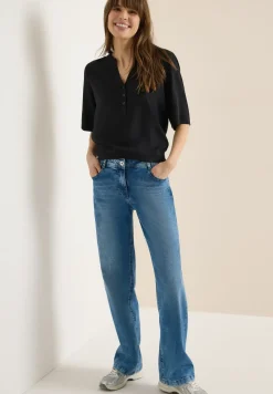 Bluse mit Split Neck und Elastiksaum