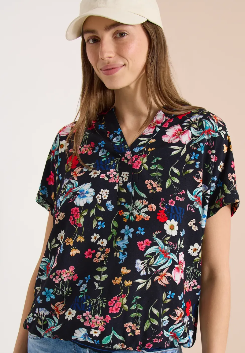 Bluse mit Split Neck und floralem Muster