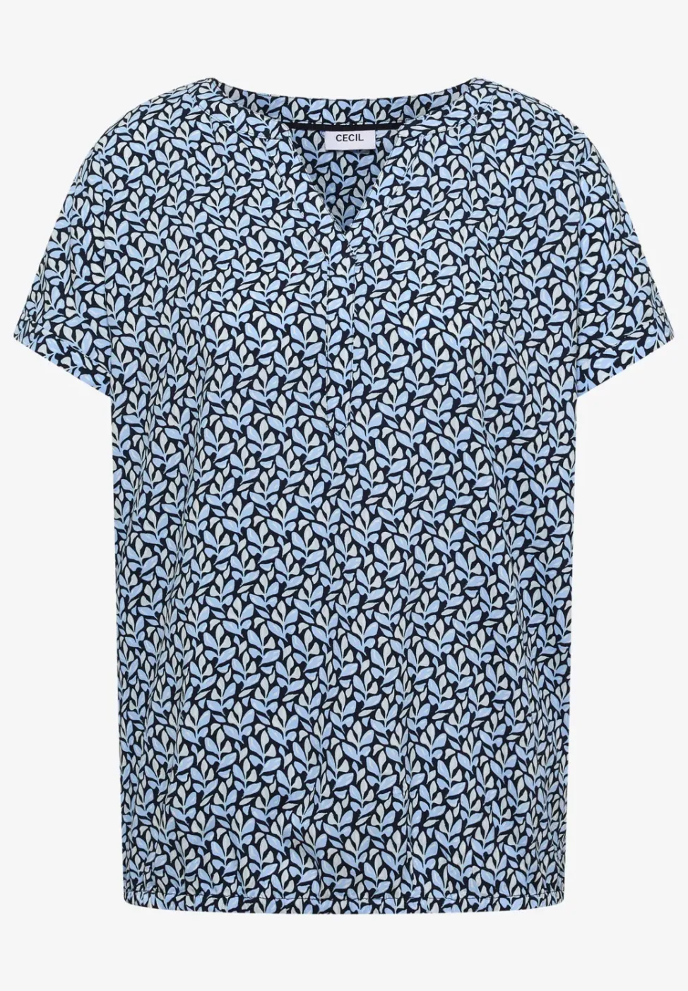 Bluse mit Split Neck und Minimal Print