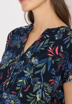 Bluse mit Split Neck und Print
