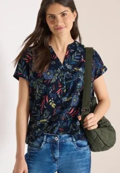 Bluse mit Split Neck und Print