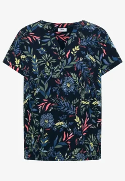 Bluse mit Split Neck und Print