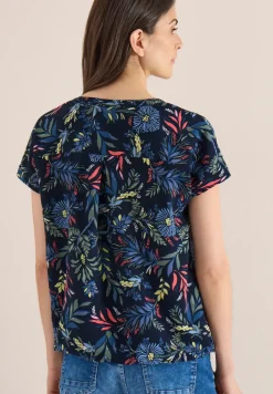 Bluse mit Split Neck und Print