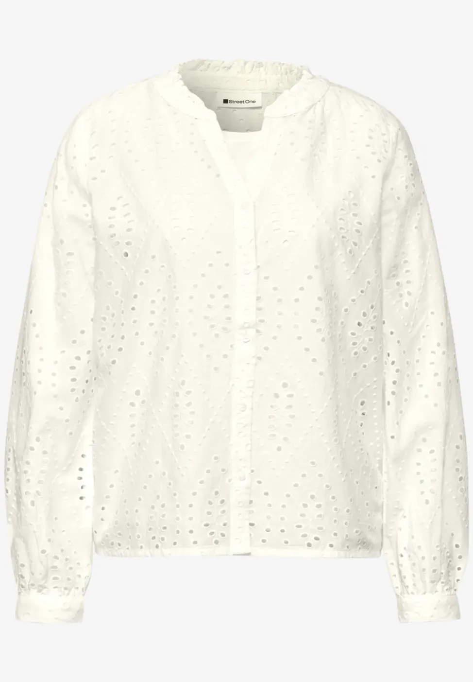 Bluse mit Split Neck und Shiffley-Muster