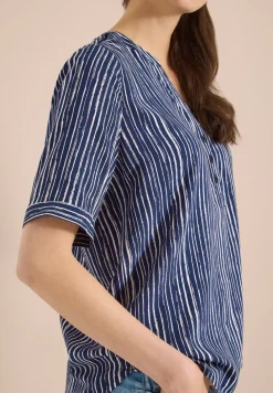 Bluse mit Split Neck und Streifen