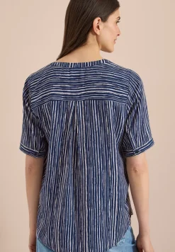 Bluse mit Split Neck und Streifen