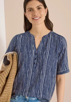 Bluse mit Split Neck und Streifen
