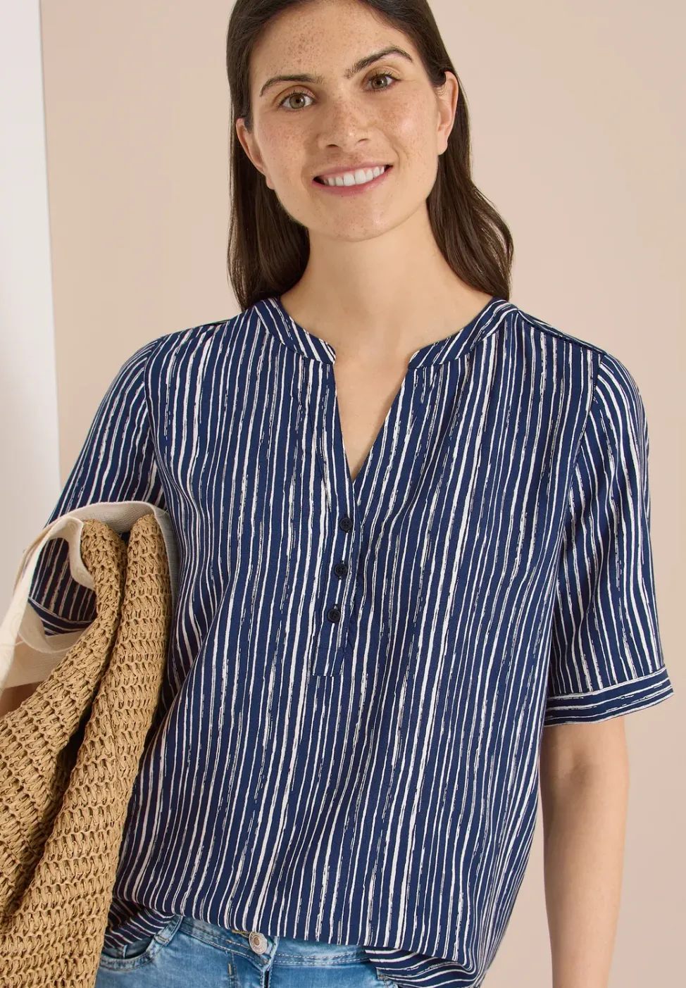 Bluse mit Split Neck und Streifen