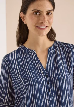 Bluse mit Split Neck und Streifen