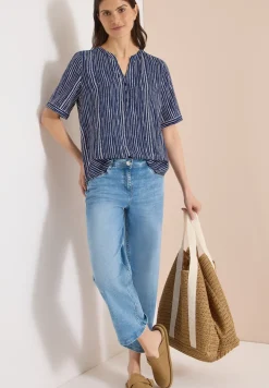 Bluse mit Split Neck und Streifen