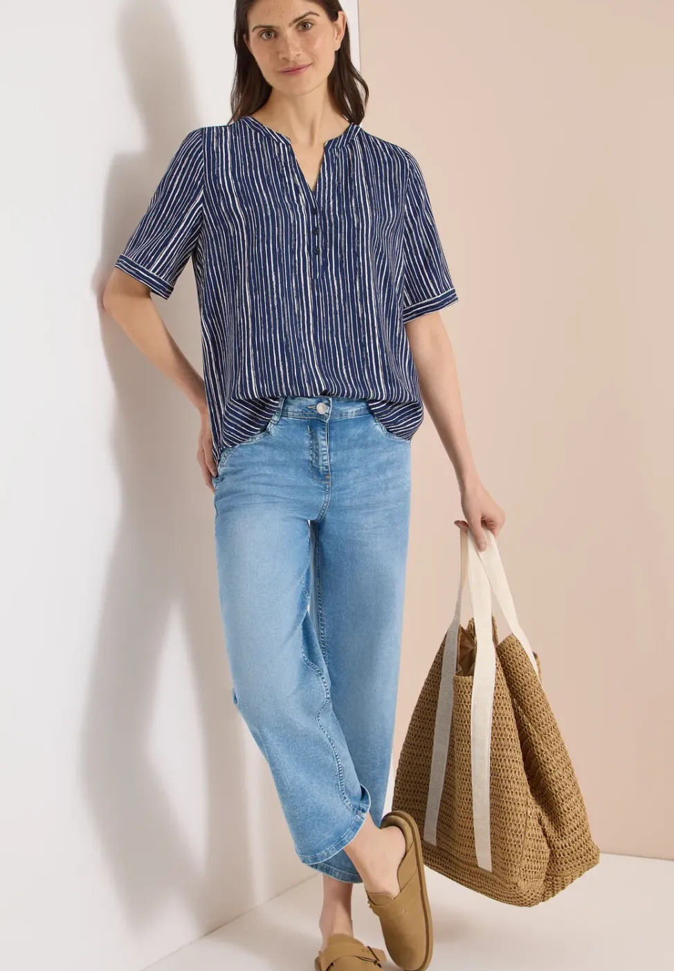 Bluse mit Split Neck und Streifen