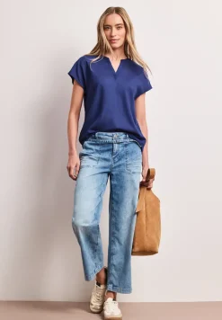 Blusenshirt in Unifarbe mit Split Neck