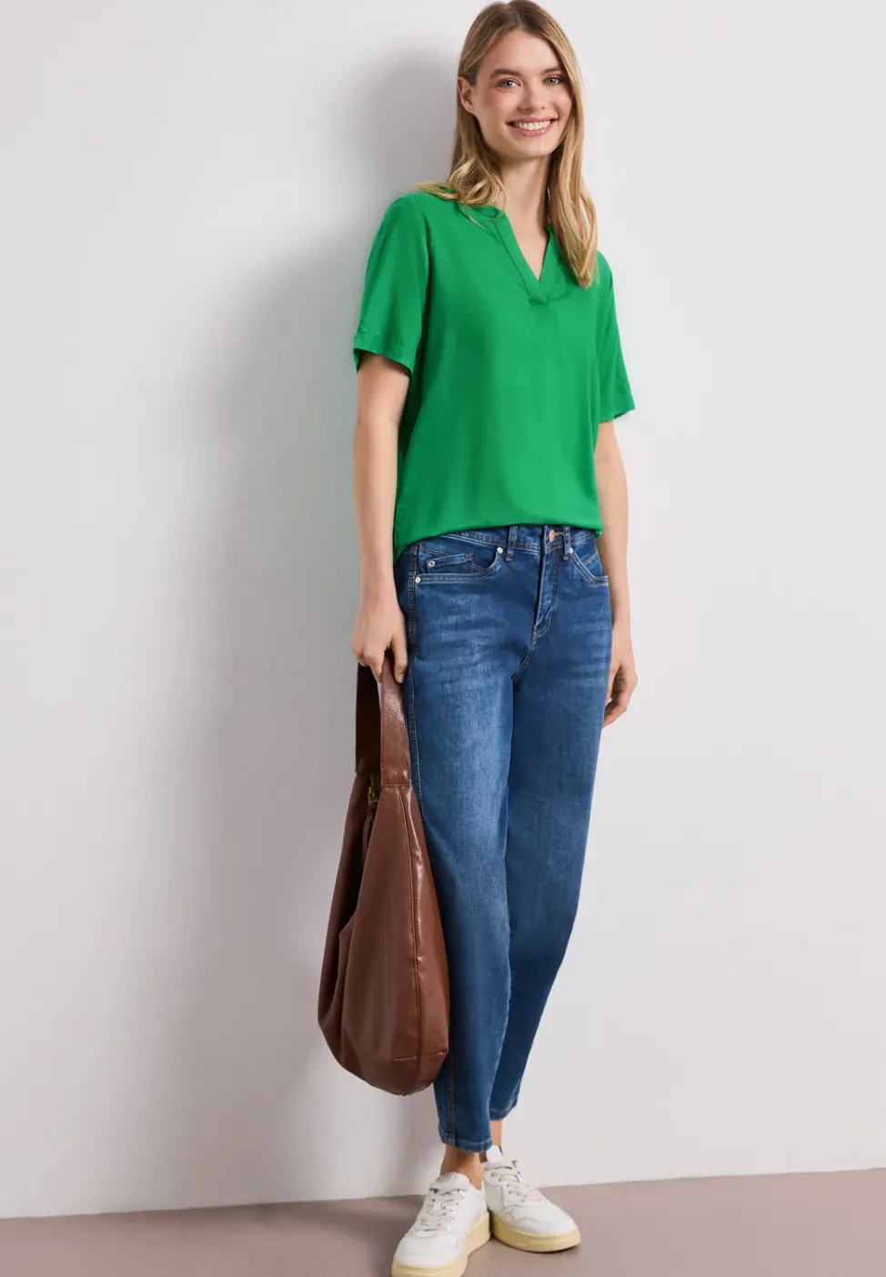 Blusenshirt in Unifarbe mit Split Neck