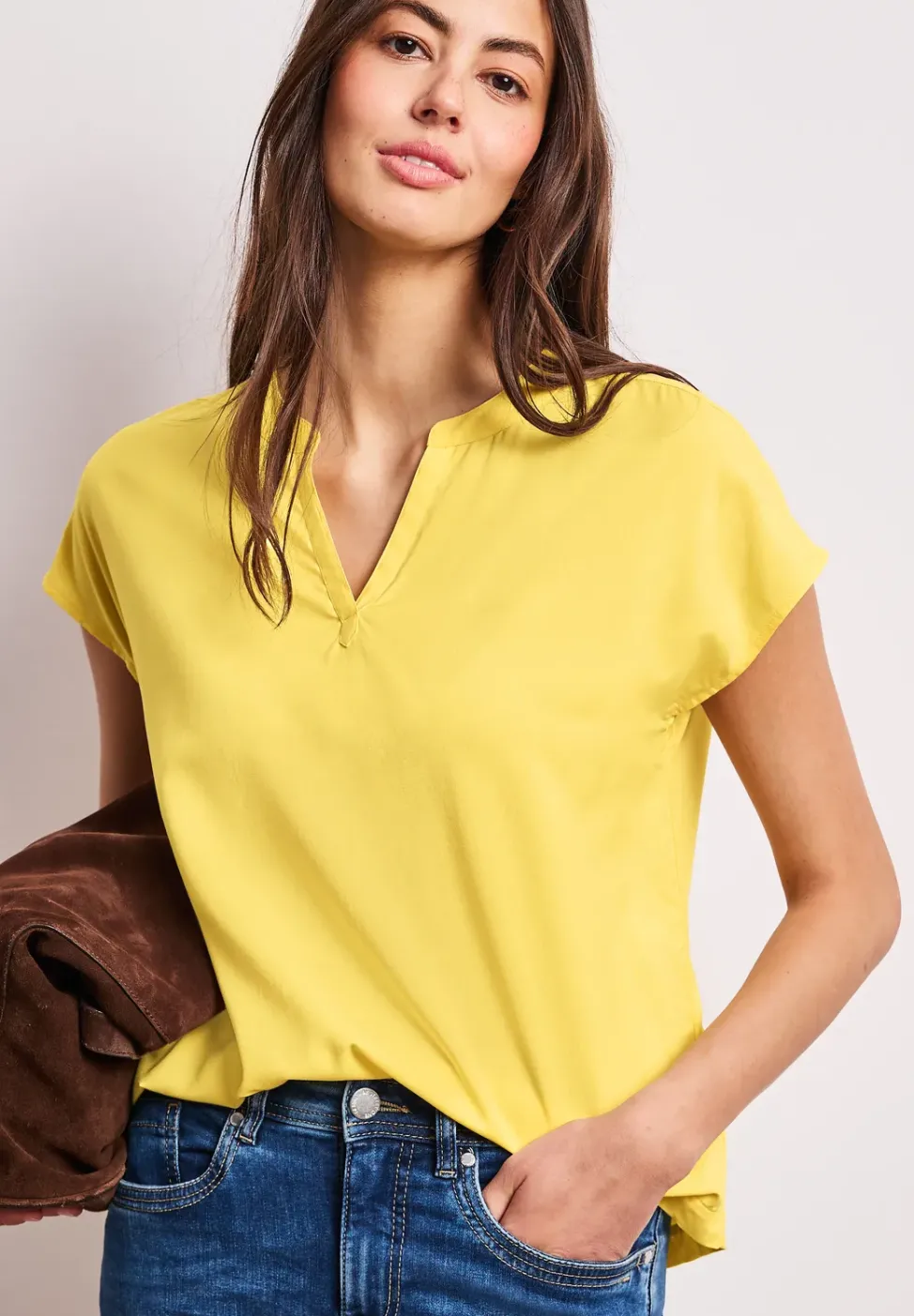 Blusenshirt in Unifarbe mit Split Neck
