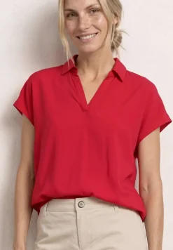 Blusenshirt mit Hemdkragen und Elastiksaum