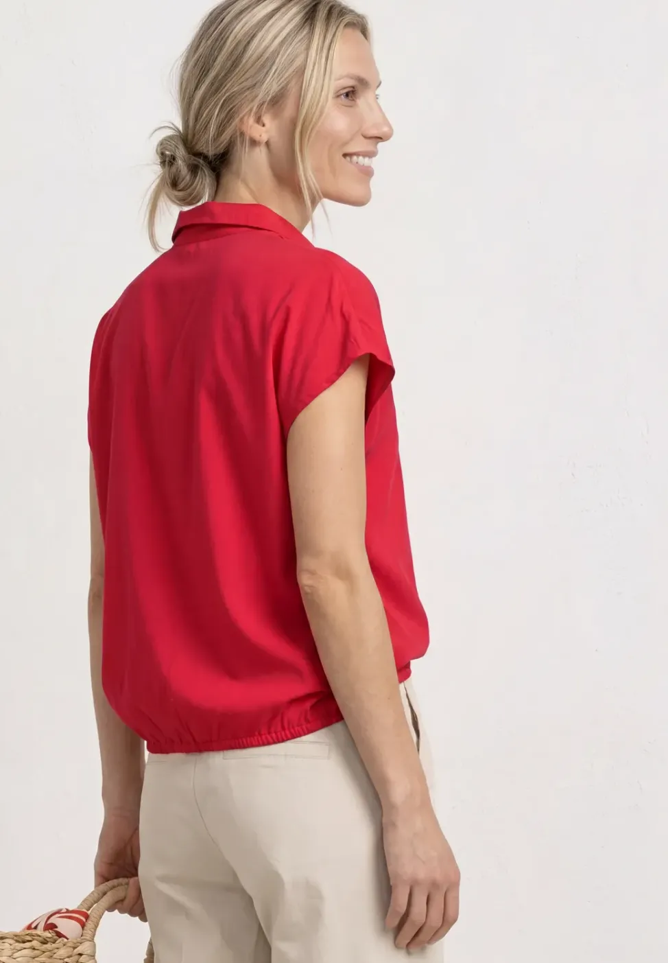 Blusenshirt mit Hemdkragen und Elastiksaum