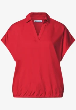 Blusenshirt mit Hemdkragen und Elastiksaum