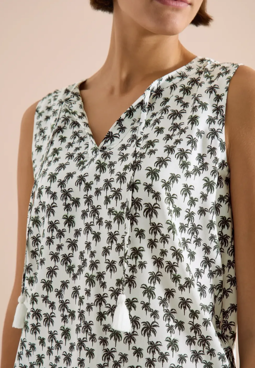 Blusentop mit Split Neck und Palmen-Print
