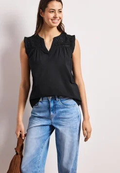 Blusentop mit Split Neck und Shiffleydetails