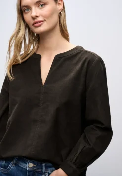 Cordbluse in Unifarbe