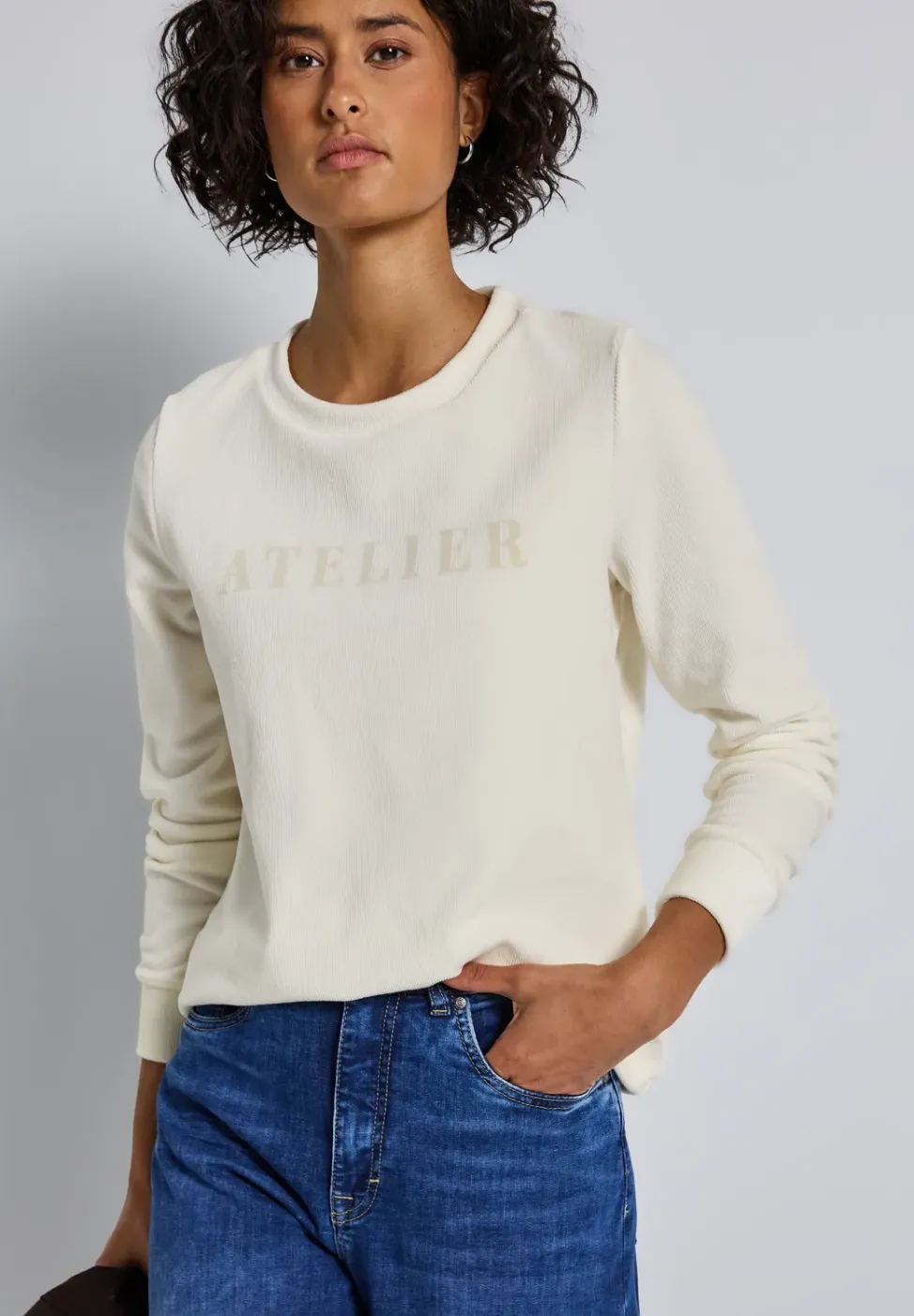 Feincord-Shirt mit Wording