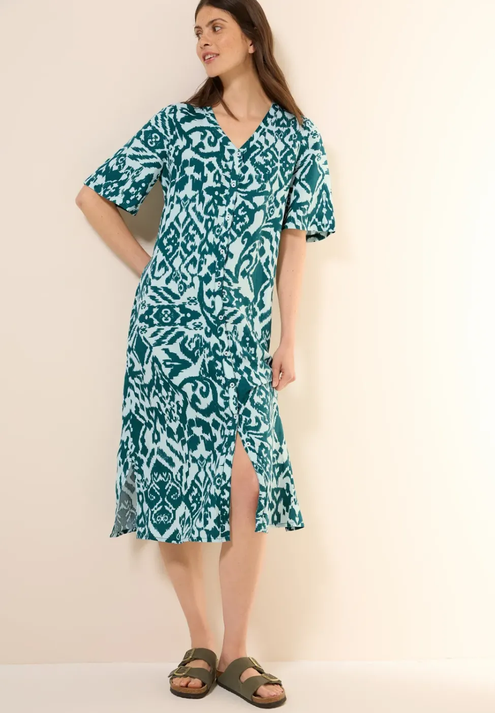 Gemustertes Leinenmix-Kleid