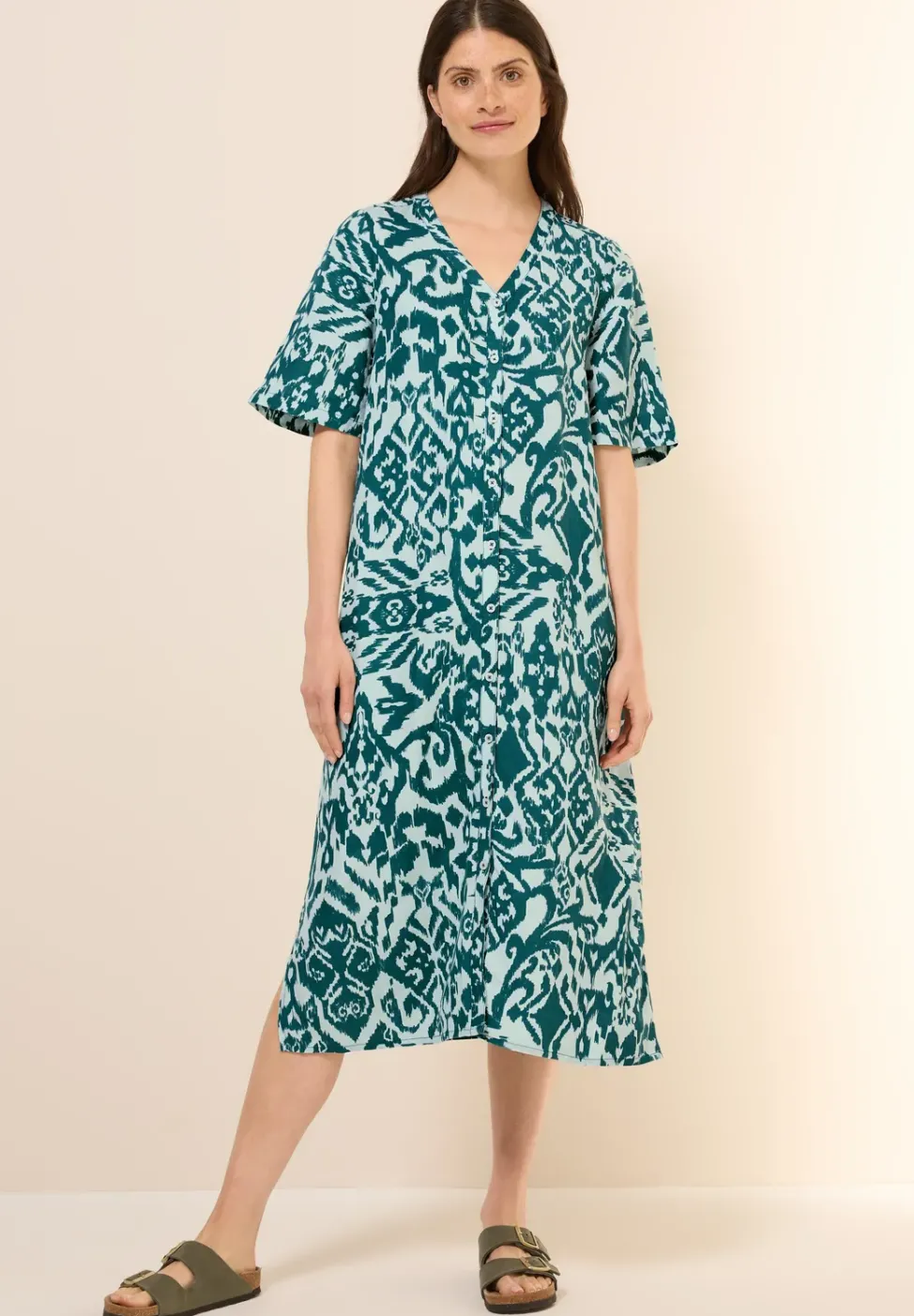 Gemustertes Leinenmix-Kleid