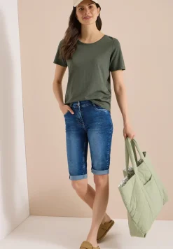 High Waist Slim Leg Jeansshorts im Slim Fit