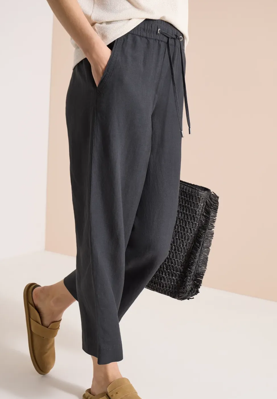 High Waist Wide Leg Hose aus Leinenmix