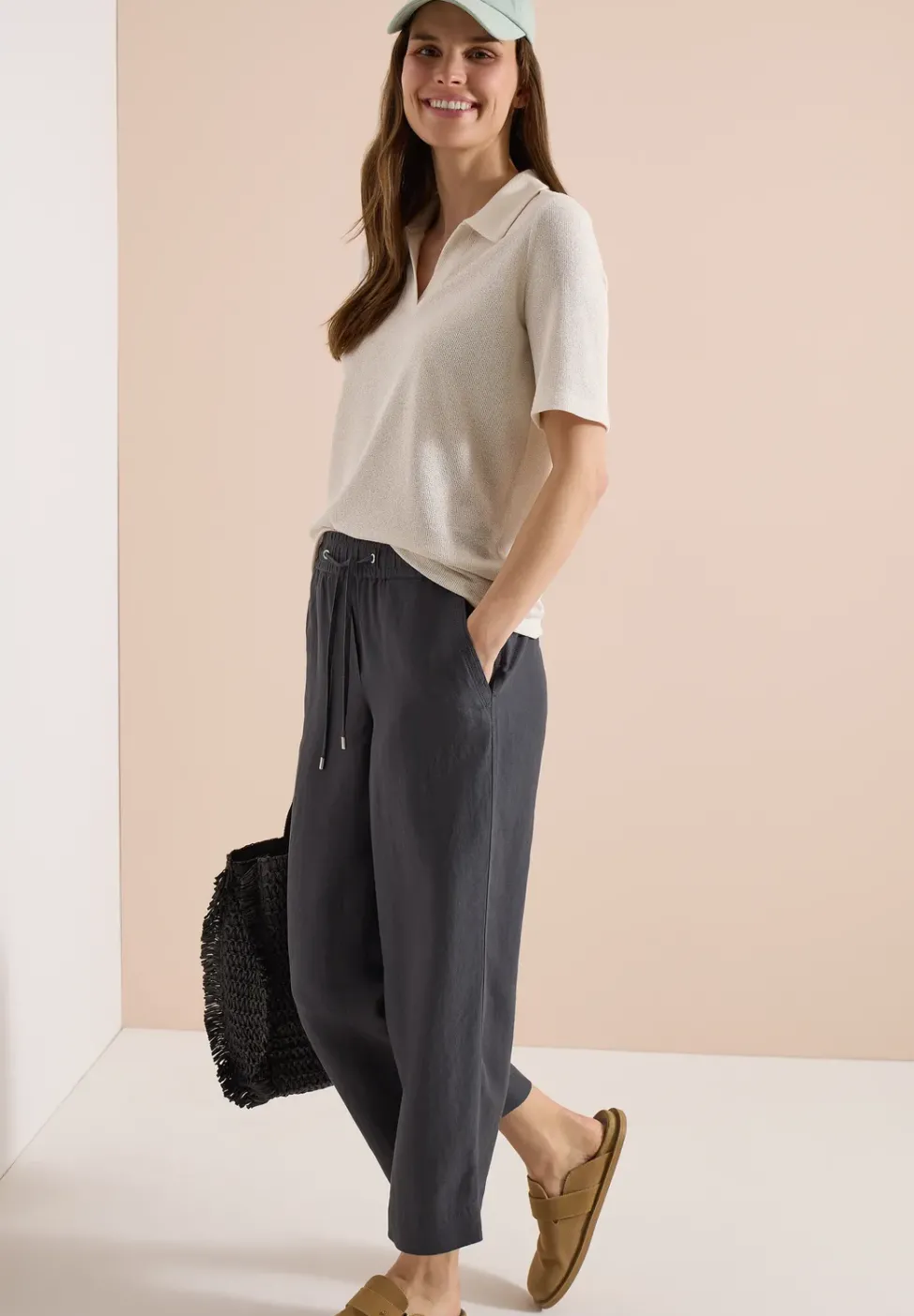 High Waist Wide Leg Hose aus Leinenmix