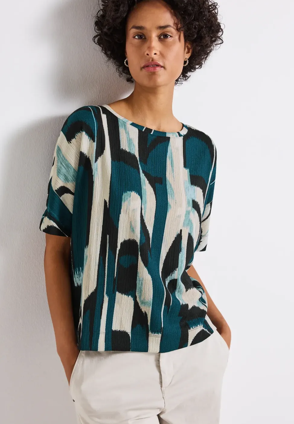 Ikat Print Crinkle Shirt