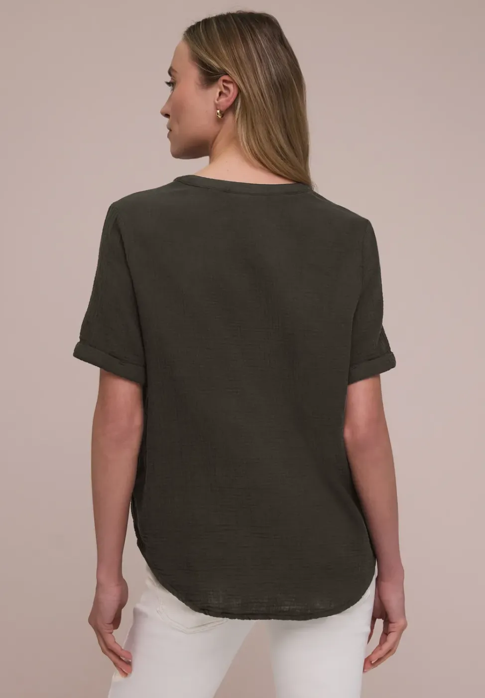 Kurzarm Bluse in Musselinqualität mit Turn-Up
