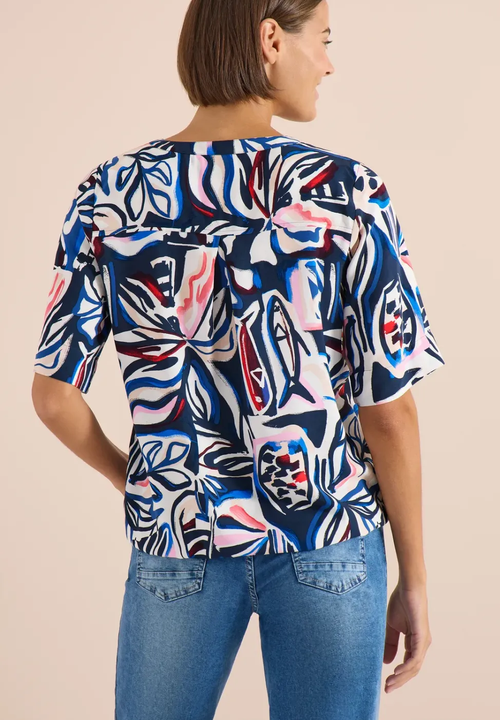 Kurzarm Bluse mit Multicolor Print