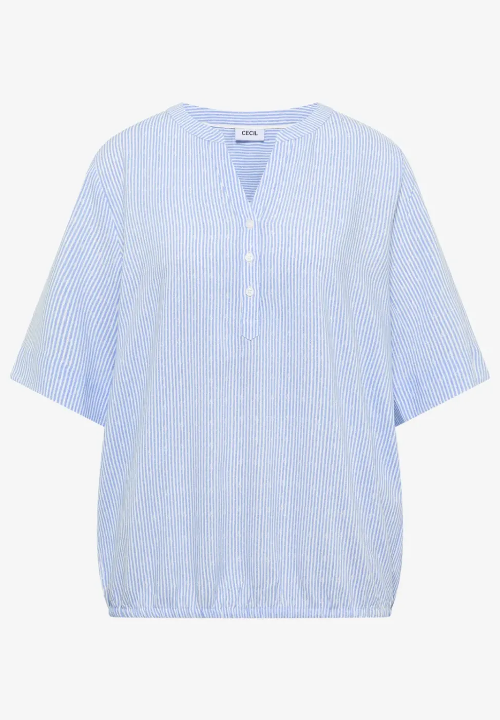 Kurzarm Bluse mit Split Neck und Streifen