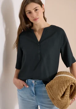 Kurzarm Bluse mit Split Neck
