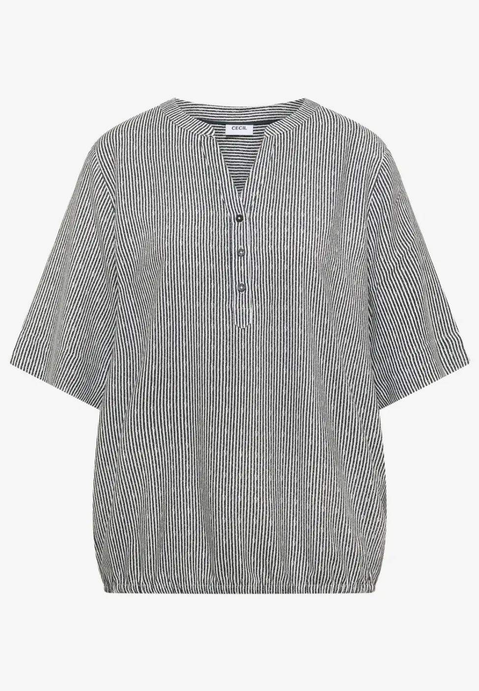 Kurzarm Bluse mit Split Neck und Streifen