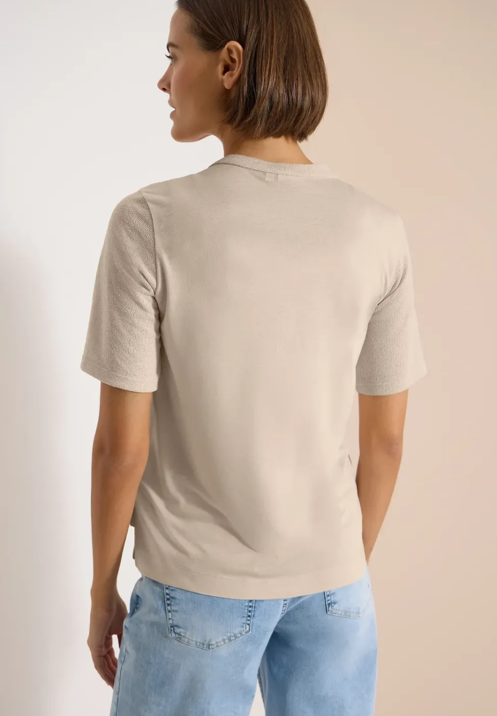 Kurzarm Bluse mit Split Neck und Bändern