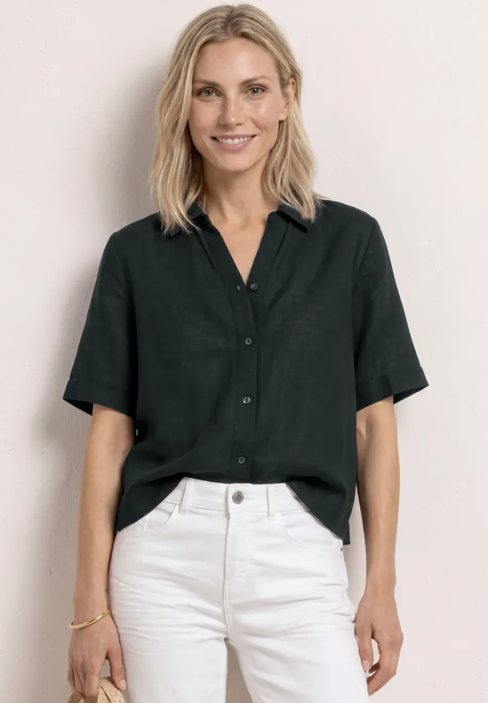 Kurzarm Hemdbluse in Unifarbe