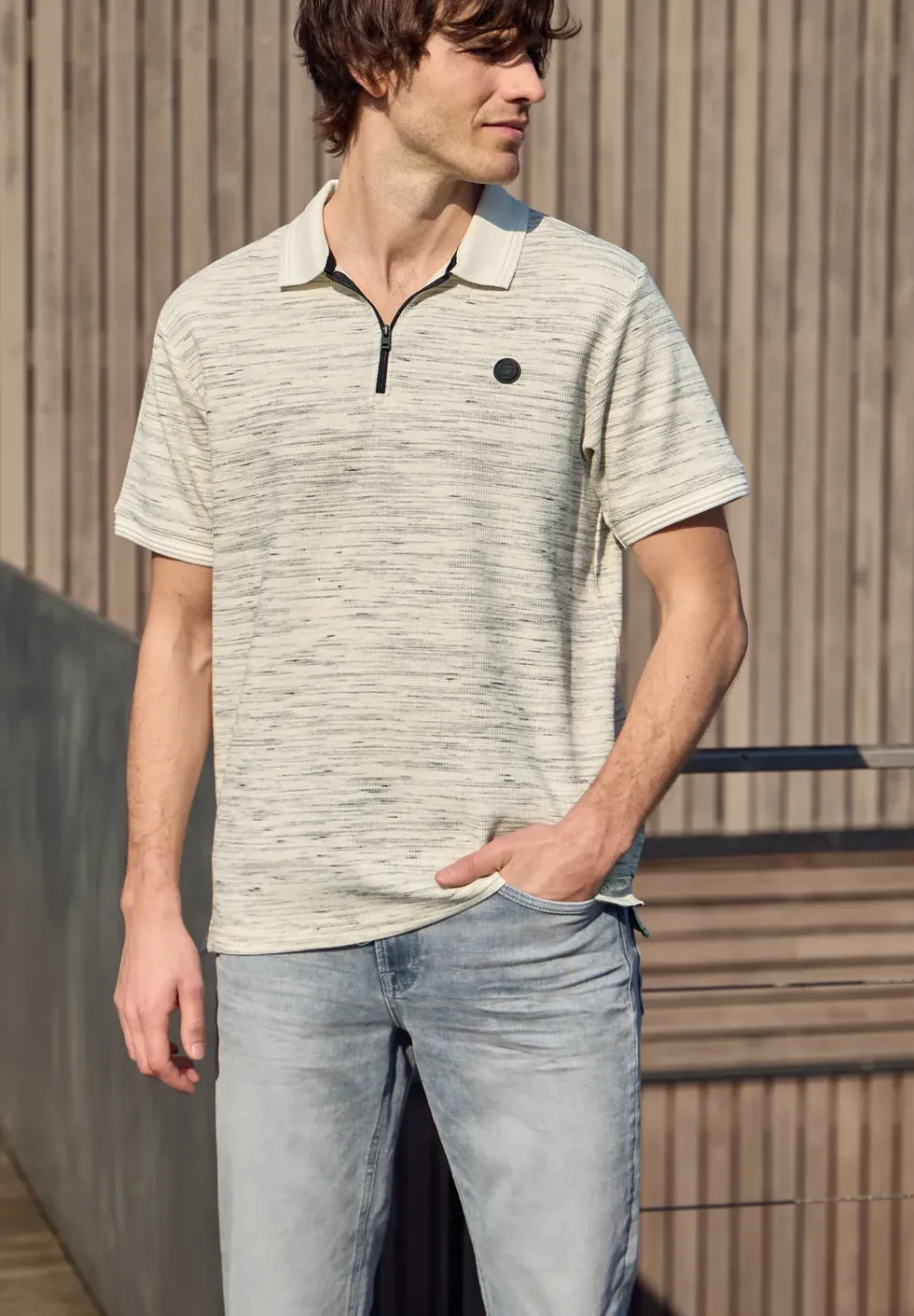 Kurzarm Poloshirt im Space-dye-Look