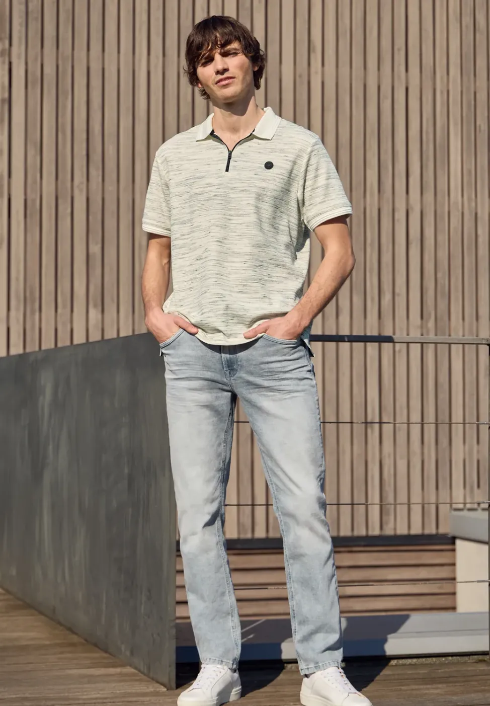 Kurzarm Poloshirt im Space-dye-Look