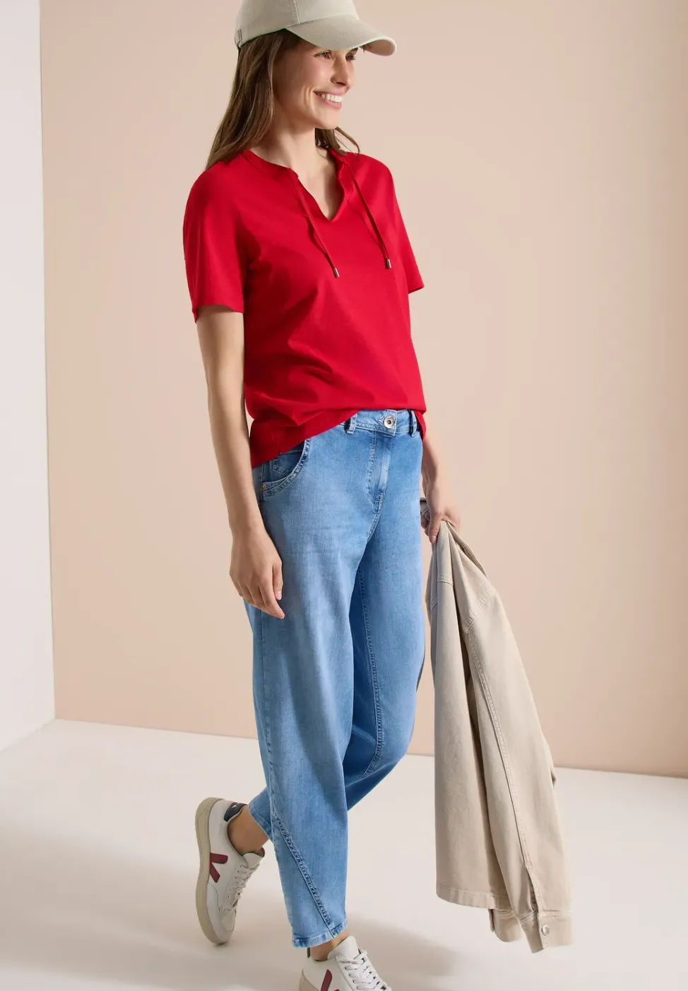 Kurzarm Shirt mit Split Neck