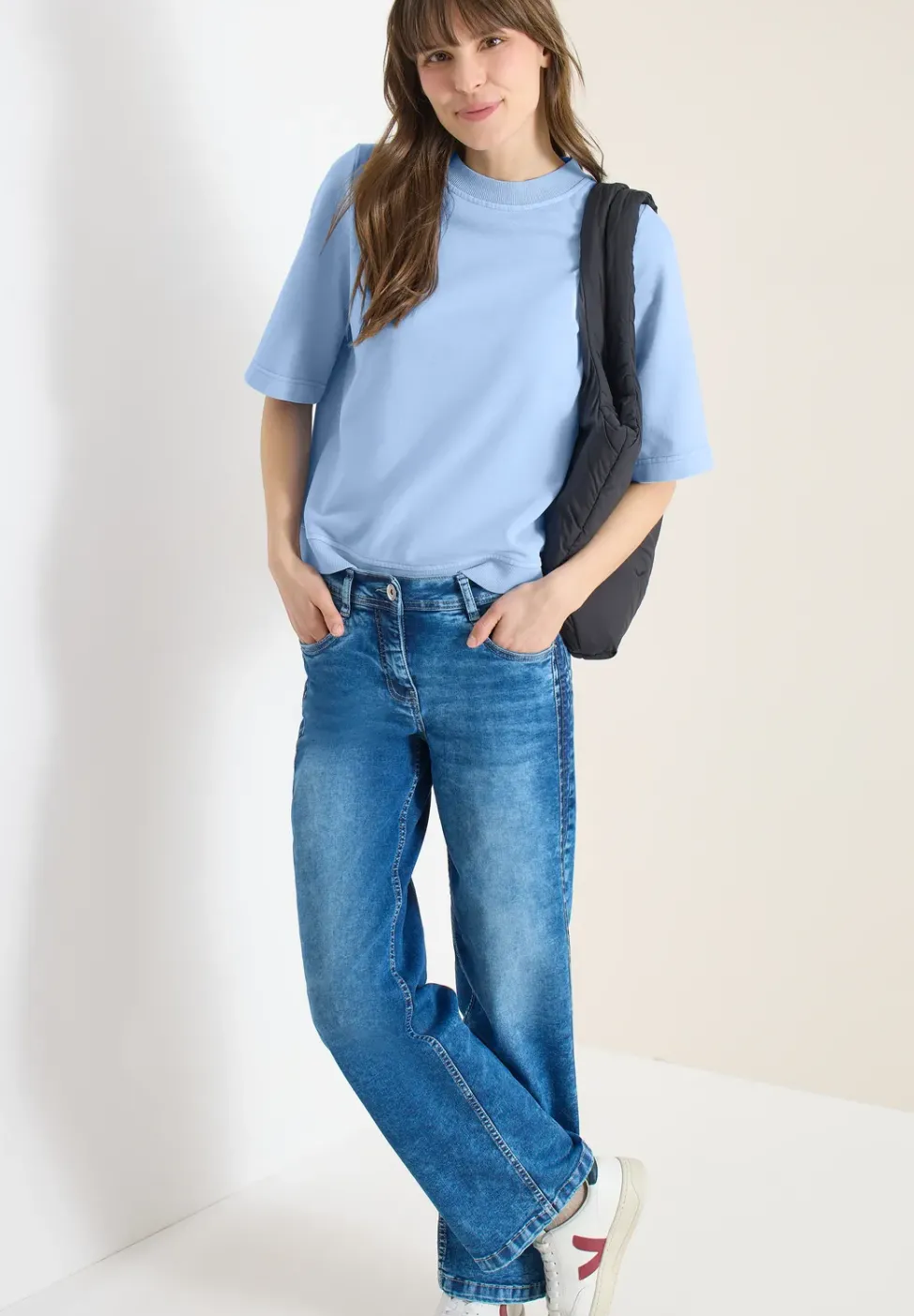 Kurzarm Sweatshirt im Garment dye Look