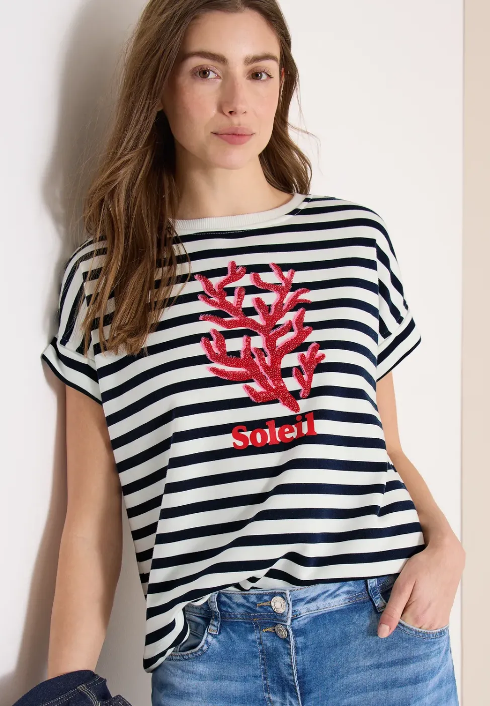 Kurzarm Sweatshirt mit breiten Streifen
