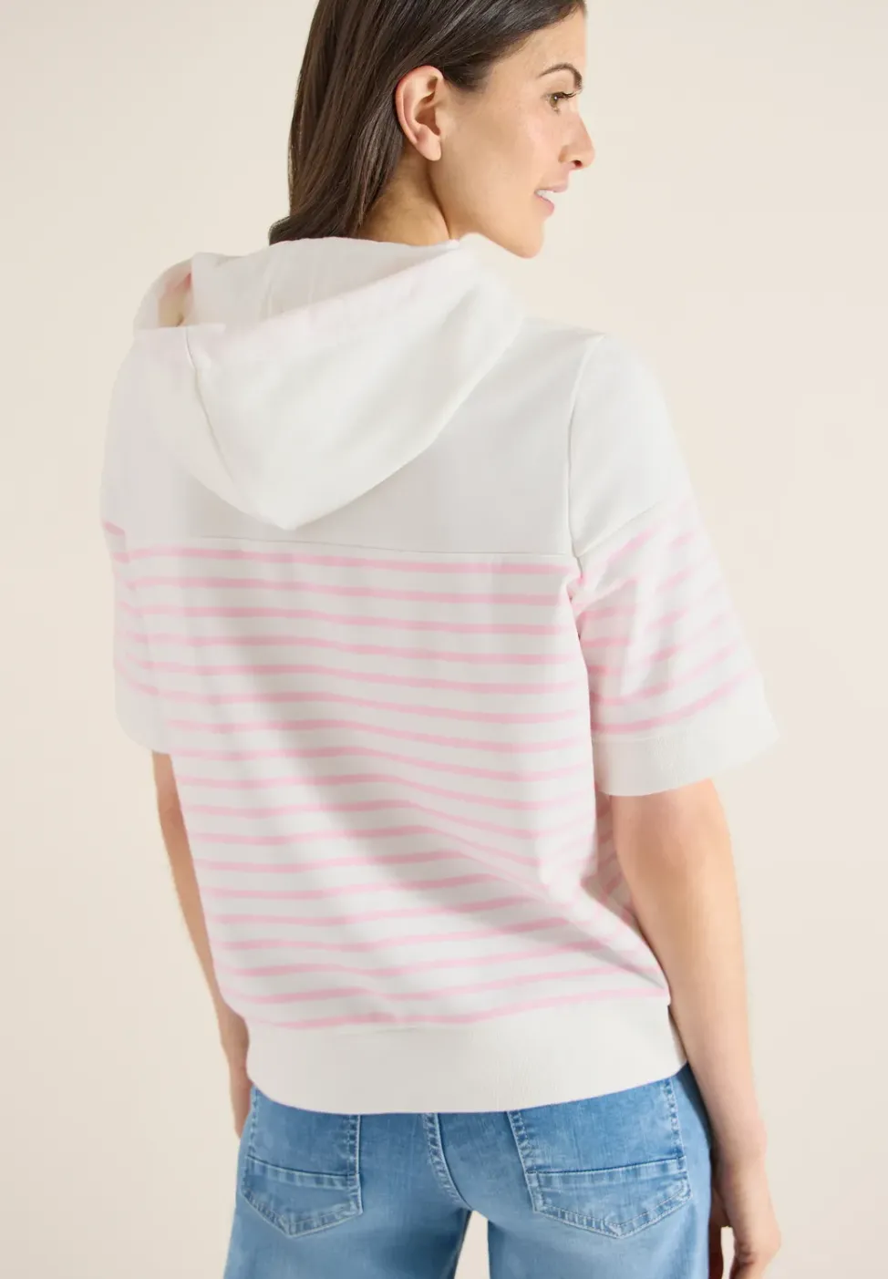 Kurzarm Sweatshirt mit Kapuze und Streifen