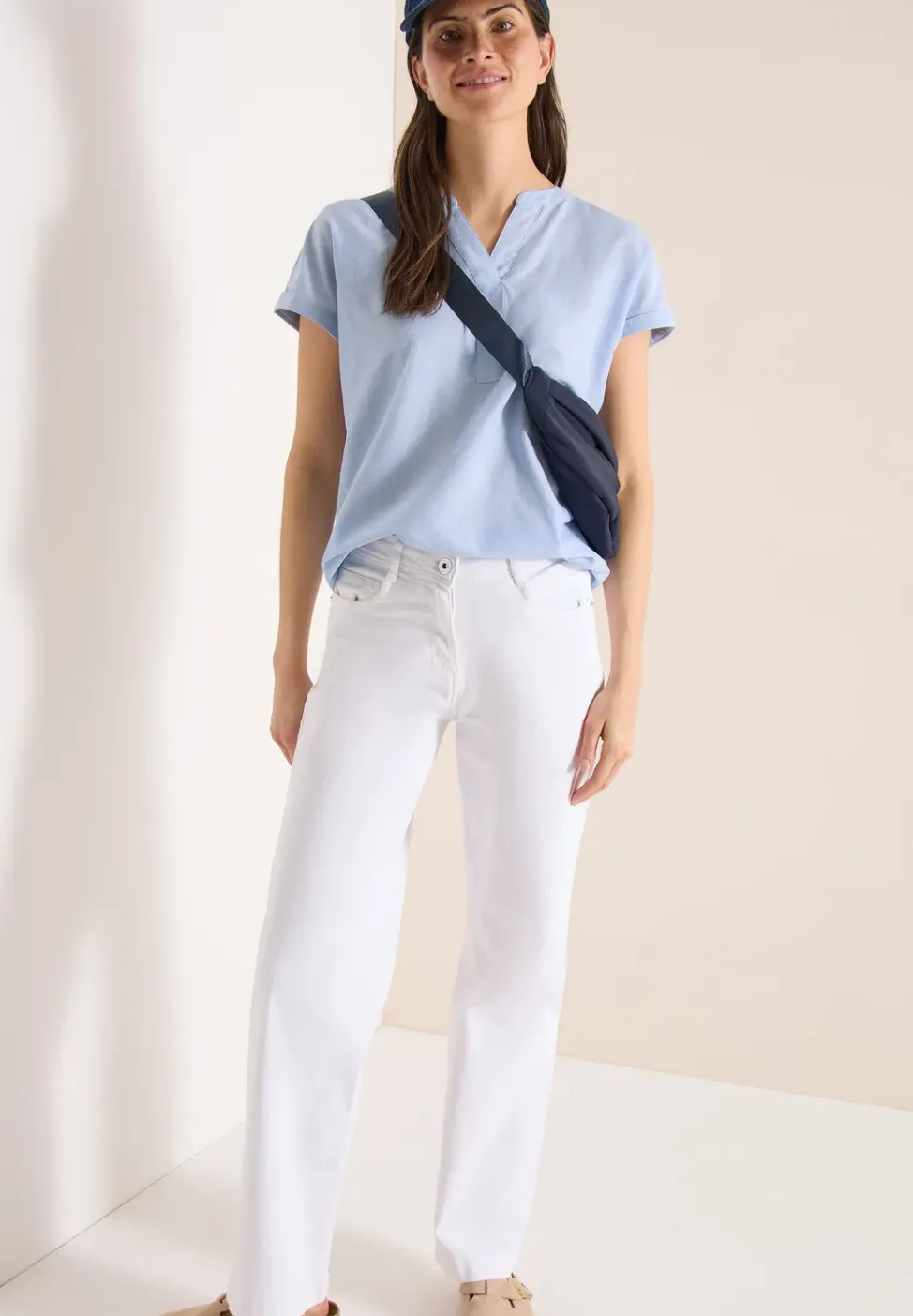 Kurzarm Bluse in Chambrayqualität