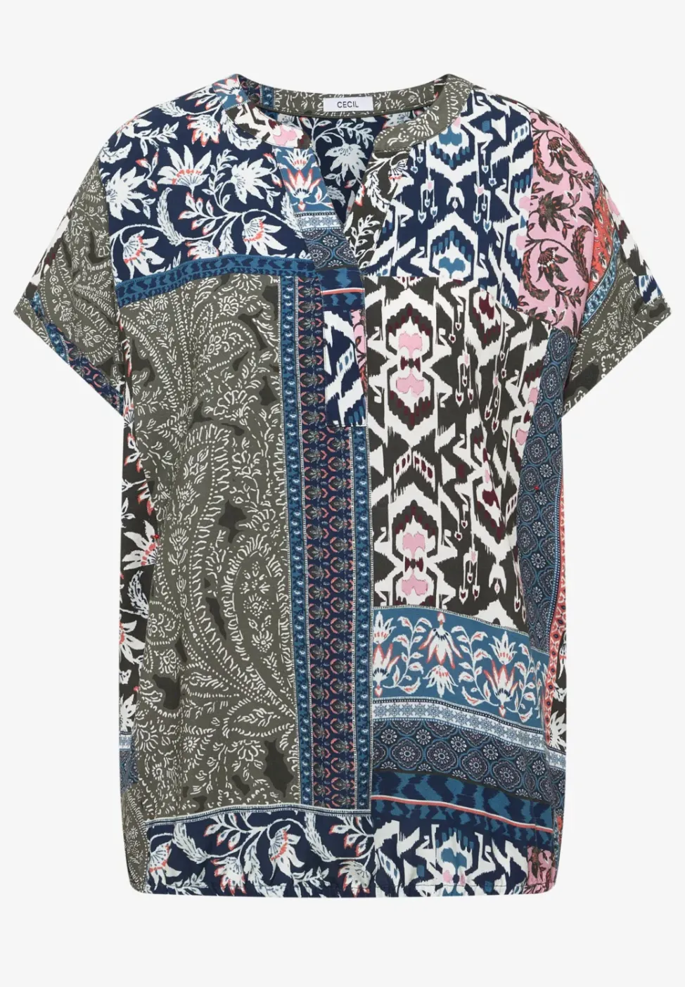 Kurzarm Bluse mit Patchwork-Print