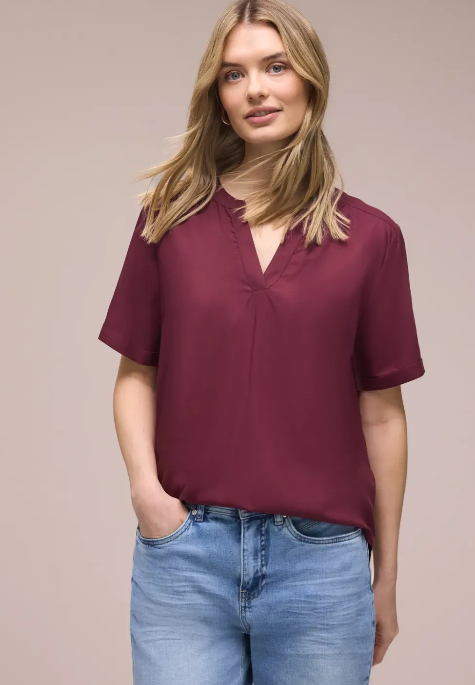 Kurzarm Bluse mit Turn-Up
