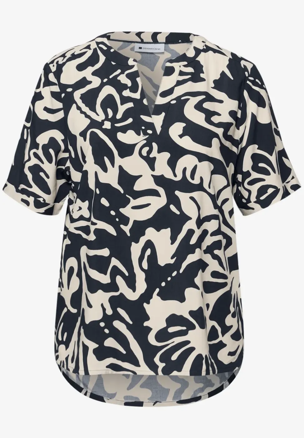 Kurzarm Bluse mit Turn-Up und Print
